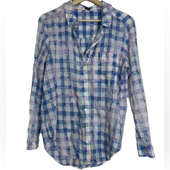 Anthropologie Tops - Anthropologie Blue Plaid Long Sleeve Button Down Sz. M